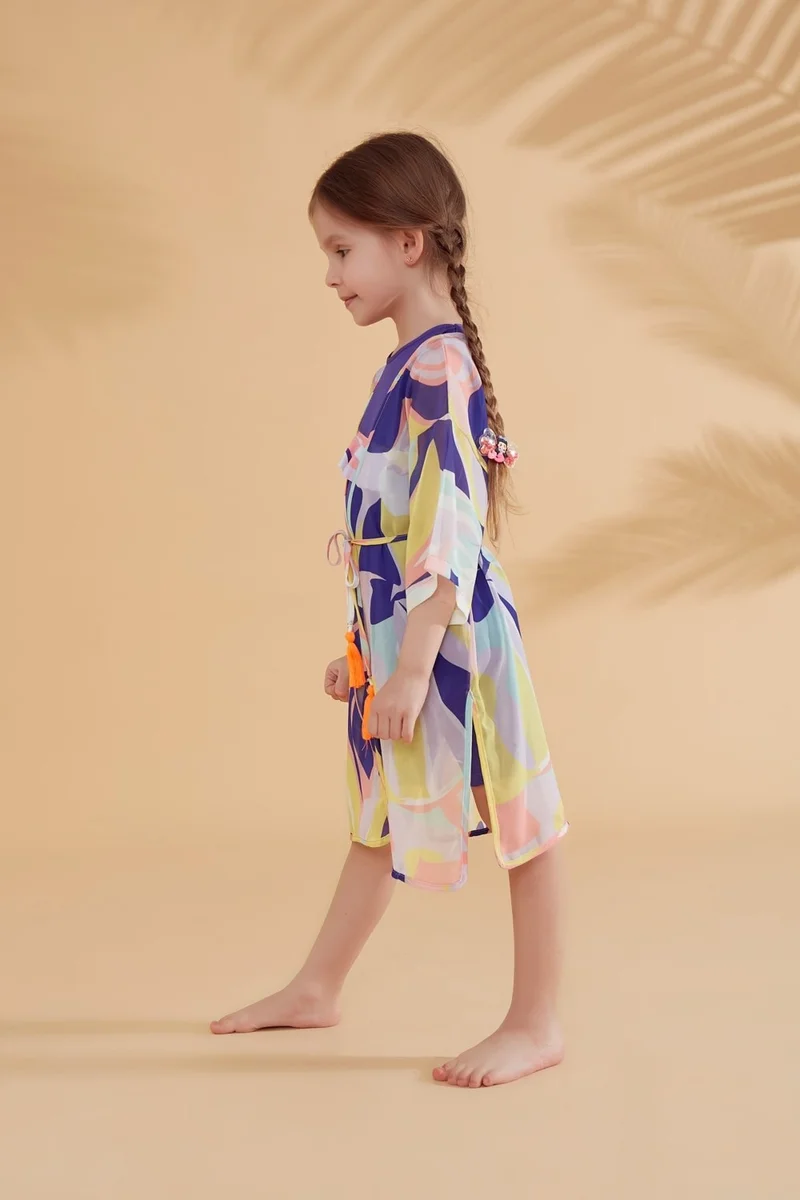 Marina Kids Patterned Colorful Kimono Kaftan P2333