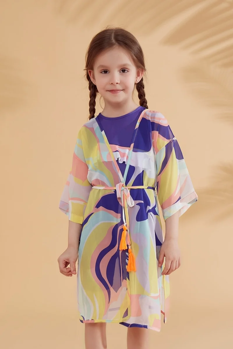 Marina Kids Patterned Colorful Kimono Kaftan P2333