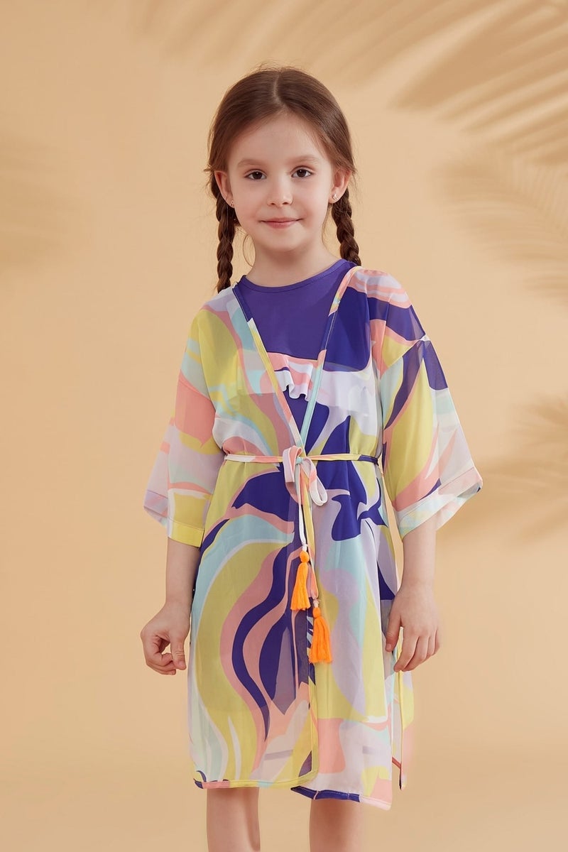 Marina Kids Patterned Colorful Kimono Kaftan P2333  - Image 1
