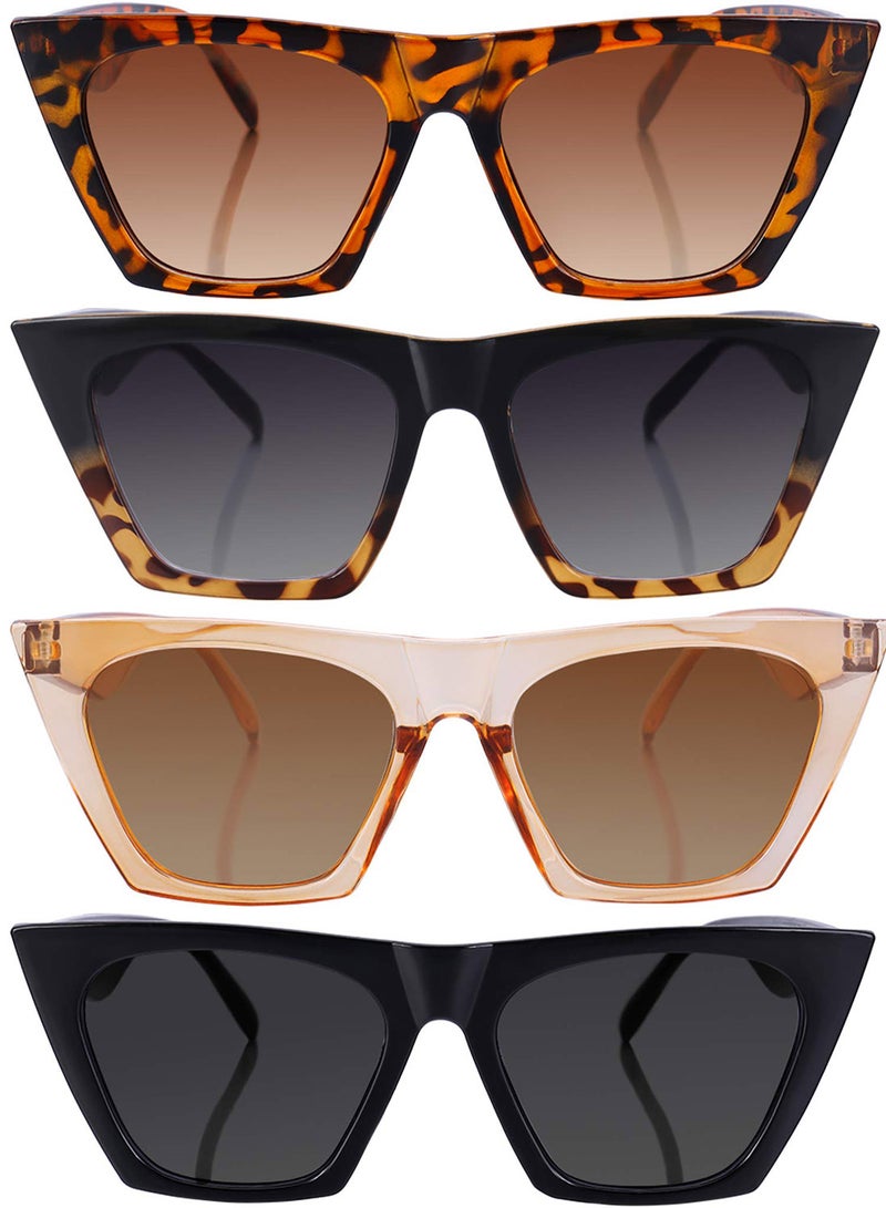 Zikra Sunglasses, 4 Pairs Vintage Square Cat Eye Sunglasses, Retro Cateye Sunglasses Trendy Mirrored Glasses for Women and Men, Trendy Sunglasses Trendy Square Frame Sunglasses Versatile Sunglasses - Image 1