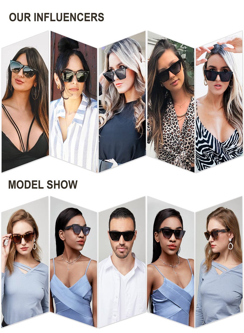 Zikra Sunglasses, 4 Pairs Vintage Square Cat Eye Sunglasses, Retro Cateye Sunglasses Trendy Mirrored Glasses for Women and Men, Trendy Sunglasses Trendy Square Frame Sunglasses Versatile Sunglasses - Image 3