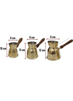 Royal Premium Brass Turkish Coffee Warmer Turkish Style Brass Coffee Pot with Wooden Handle, Gold Brass Coffee Warmer 3 PC Set  - Image 2