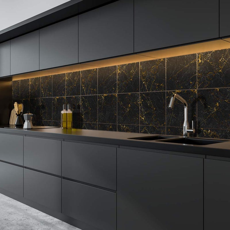 Alwayspon Floor Wall Tile Transfers Sticker for Home Decor Peel  Stick selfAdhesive splashback Tile Decals for Living Room Kitchen Bathroom Decor15cmX15cmX 10 Pcs Black and Golden Marble Tile Sticker