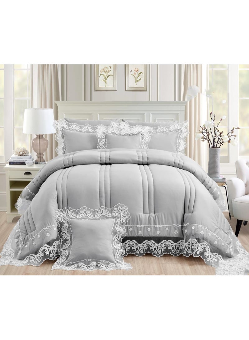 برايدس مفرش نفاس نفرونص يناسب مرتبه سرير140×200سم طقم  مكون من 5 قطع لحاف مقاس 170×230سم/رمادي فاتح - Image 1