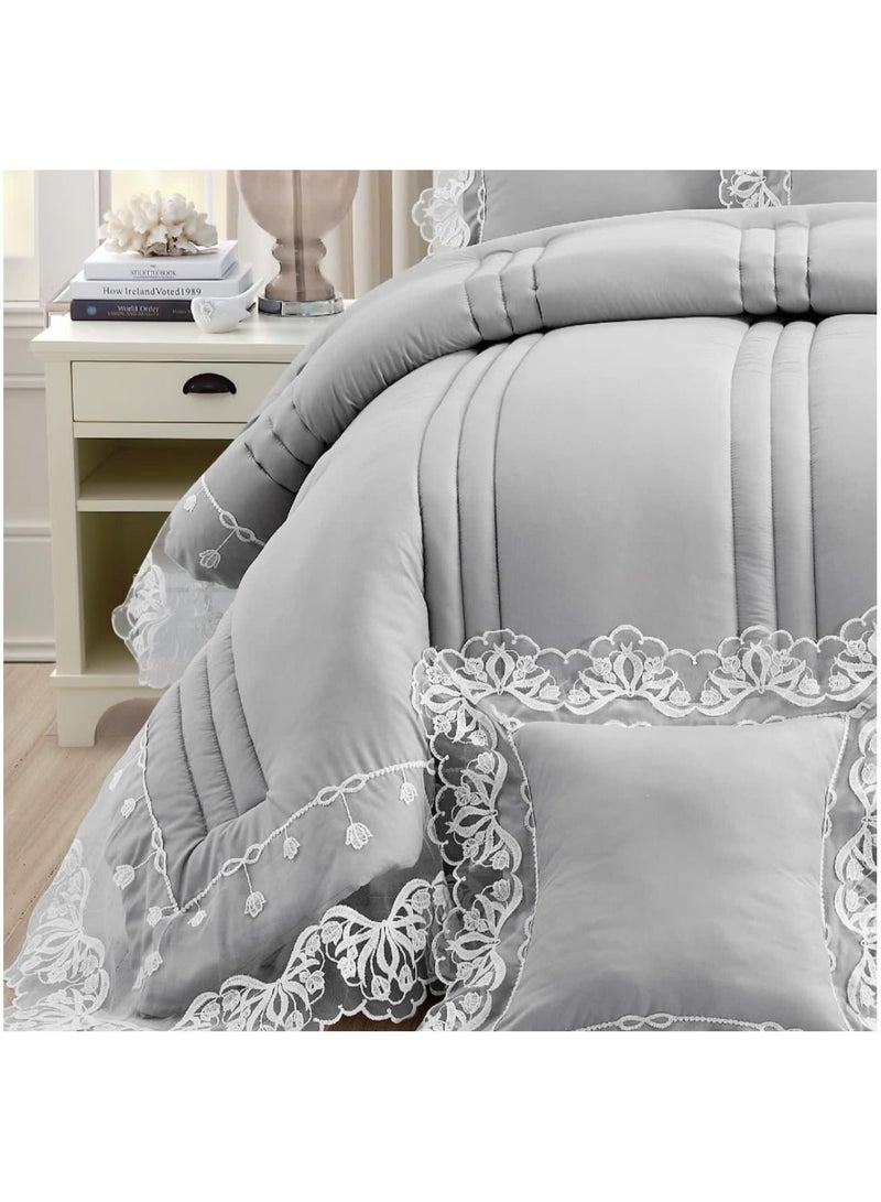 برايدس مفرش نفاس نفرونص يناسب مرتبه سرير140×200سم طقم  مكون من 5 قطع لحاف مقاس 170×230سم/رمادي فاتح - Image 2