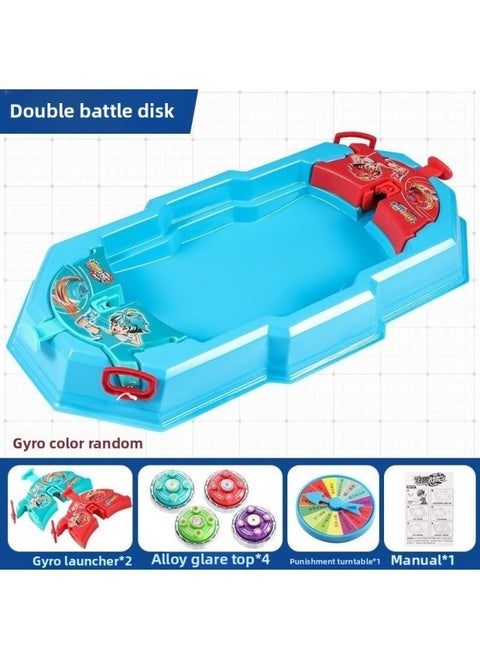 Toy Double Top Battle Pull Line Parent-Child Combat Interactive Table Game Luminous Alloy Boy-Colour:Upgraded Blue Double Gyro Plate + 4 Luminous Gyros (comes With A Penalty Plate)