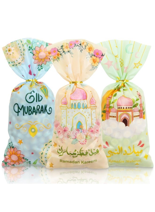 100 Pcs Eid Mubarak Treat Bags with Twist Ties, Ramadan Party Favor Candy Gift Bags - Image 1
