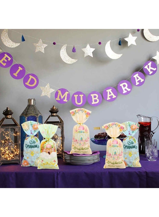 100 Pcs Eid Mubarak Treat Bags with Twist Ties, Ramadan Party Favor Candy Gift Bags - Image 5