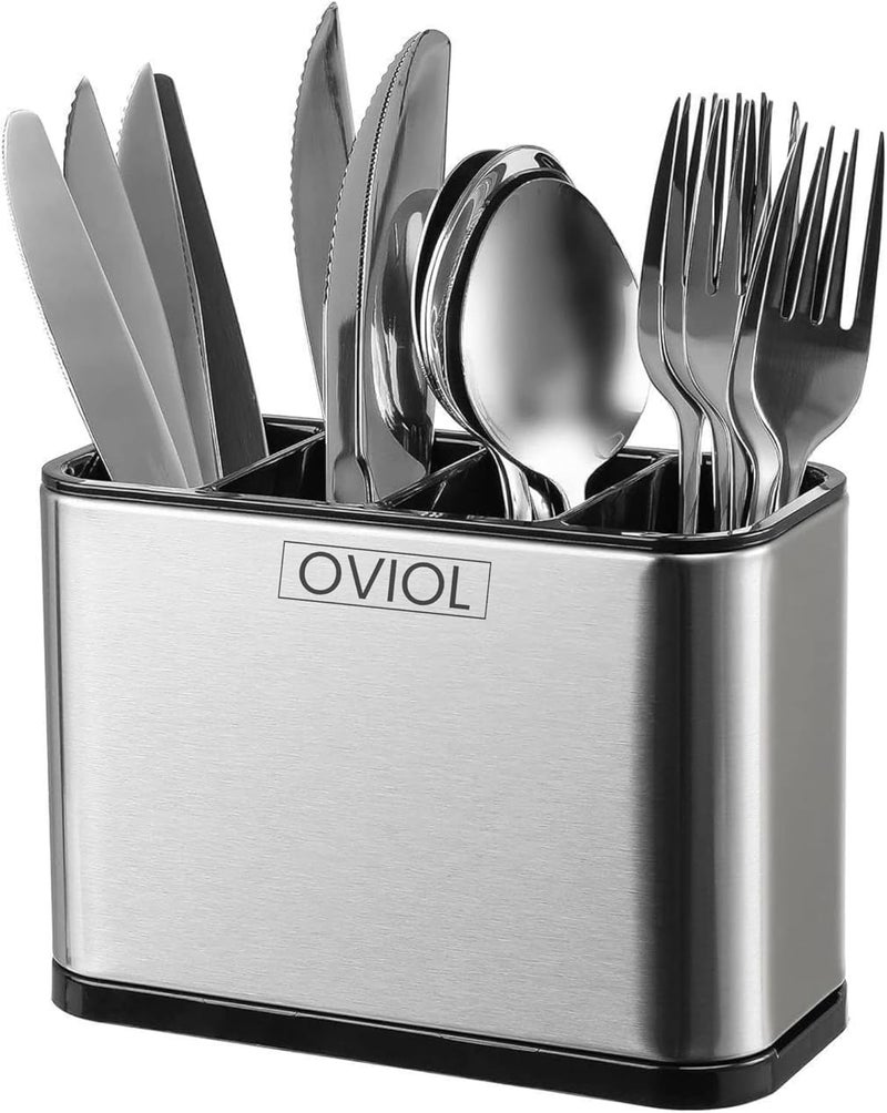 OVIOL حامل الملاعق الفولاذي من للمطبخ – منظم الملاعق الفولاذي للمطبخ، حامل أدوات المطبخ لسطح المطبخ، للشوك والملاعق والسكاكين، حامل ملاعق مقاوم للصدأ ومتين (حامل الملاعق الفولاذي) - Image 1