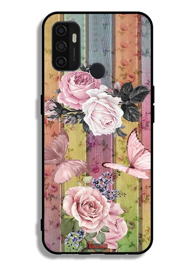 Tolwak Oppo A53 4G Protective Case Cover Peach Butterflies And Roses - Image 2