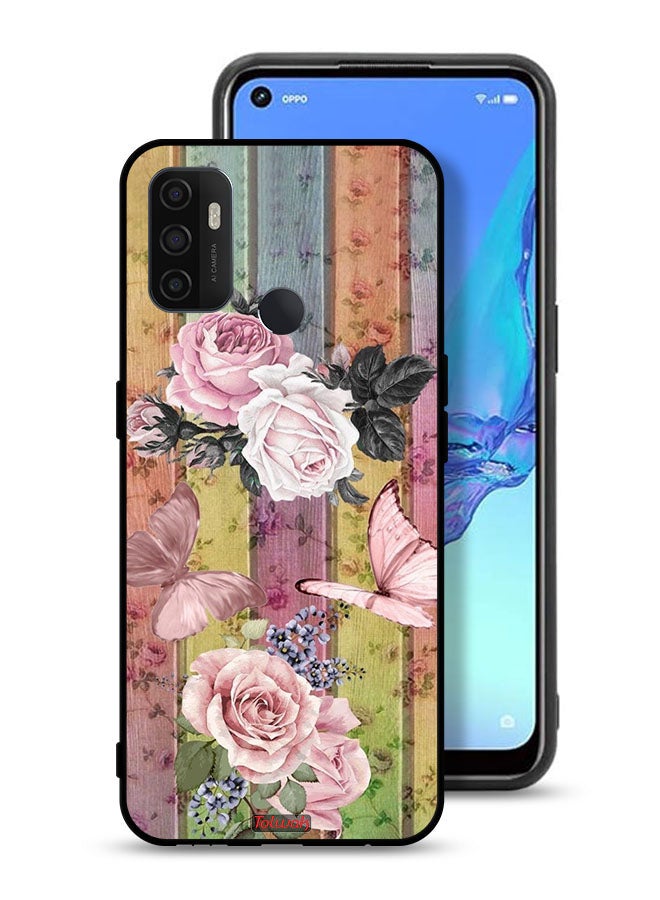 Tolwak Oppo A53 4G Protective Case Cover Peach Butterflies And Roses - Image 1