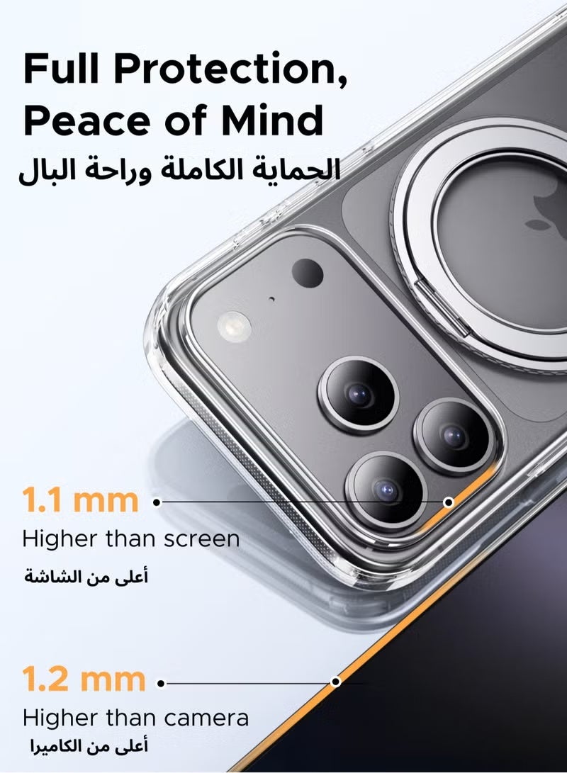 كارنييل جراب iPhone 17 Pro Max مع حامل حلقي قابل للدوران 360 درجة، غطاء MagSafe مغناطيسي قوي، حماية من السقوط بدرجة عسكرية، جراب هاتف شفاف واقٍ مقاوم للصدمات لهاتف iPhone 17 Pro Max - Image 2