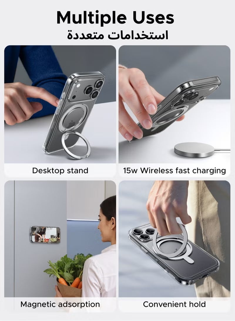 كارنييل جراب iPhone 17 Pro Max مع حامل حلقي قابل للدوران 360 درجة، غطاء MagSafe مغناطيسي قوي، حماية من السقوط بدرجة عسكرية، جراب هاتف شفاف واقٍ مقاوم للصدمات لهاتف iPhone 17 Pro Max - Image 4