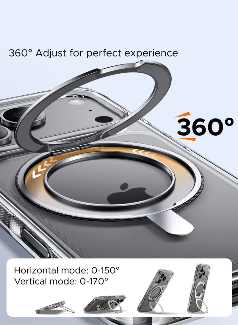 كارنييل جراب iPhone 17 Pro Max مع حامل حلقي قابل للدوران 360 درجة، غطاء MagSafe مغناطيسي قوي، حماية من السقوط بدرجة عسكرية، جراب هاتف شفاف واقٍ مقاوم للصدمات لهاتف iPhone 17 Pro Max - Image 3