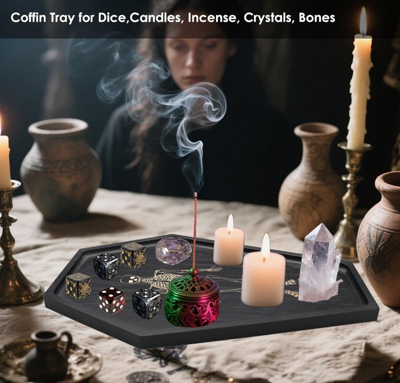 TOSOENPHY Goth Decor Coffin Tray - Solid Wood Gothic Christmas Charcuterie Boards Serving Tray with Gold Skeleton Engraving, Witchy Altar & Crystal Jewelry Holder,15.7" Length - Image 2