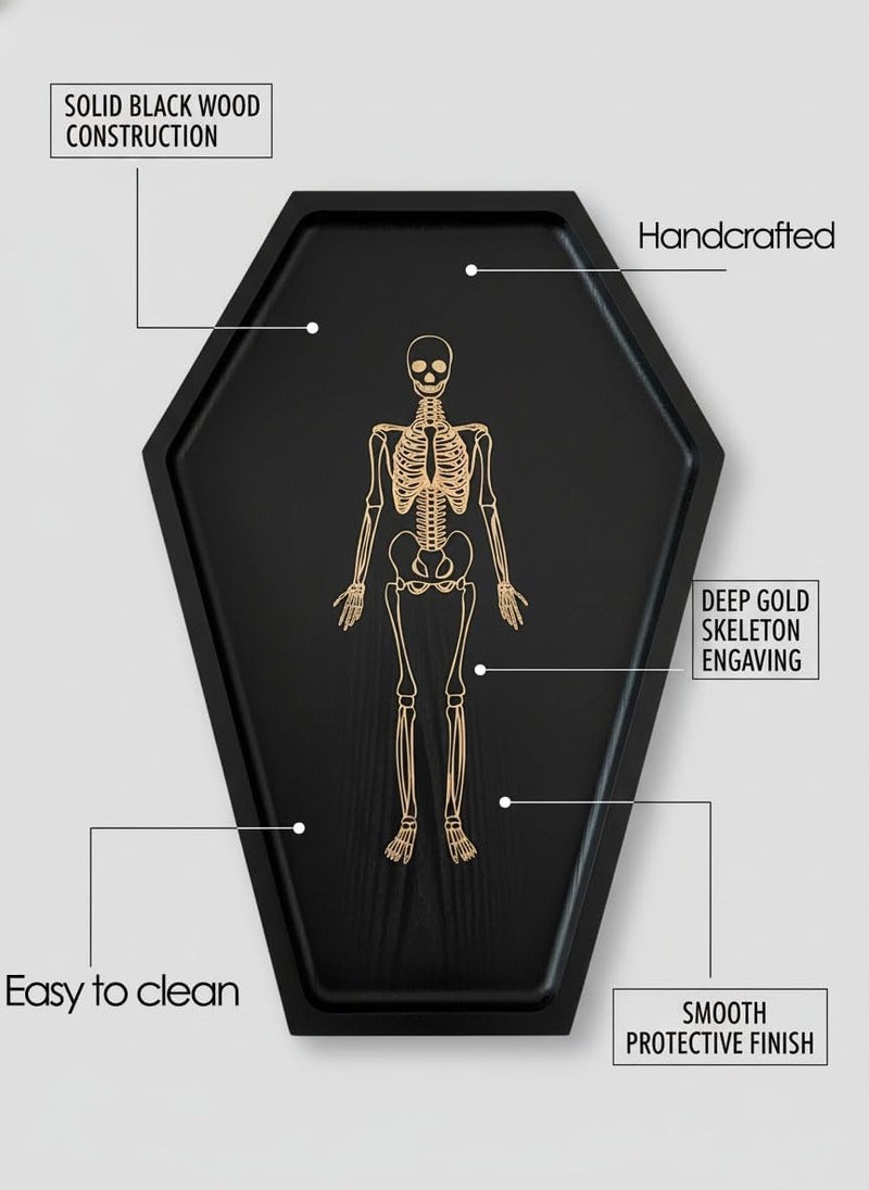 TOSOENPHY Goth Decor Coffin Tray - Solid Wood Gothic Christmas Charcuterie Boards Serving Tray with Gold Skeleton Engraving, Witchy Altar & Crystal Jewelry Holder,15.7" Length - Image 5