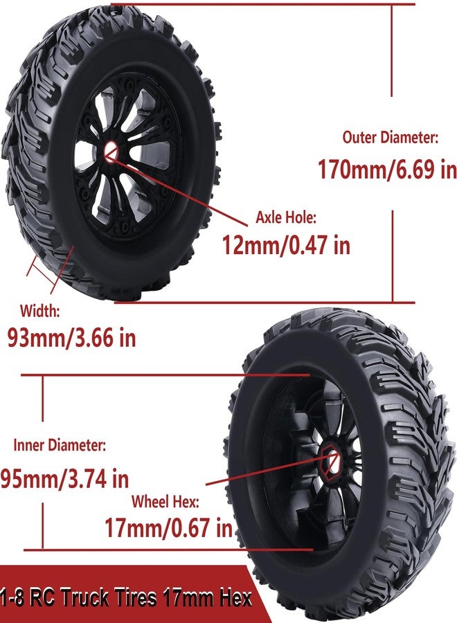 ZRRC Pre-Glued Huge 17mm Hex RC Truck Wheels and Tires 3.8 RC MT Tyres for 1/8 RC Monster Truck Fits 1/8 Arrma 6S Kraton Outcast Notorious 1/7 6S Big Rock HPI 1/8 HPI Savage (Directional Tread) - Image 2