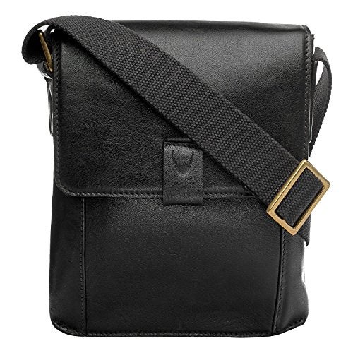 Hidesign Aiden Genuine Leather and Mini Crossbody Men/Women Messenger Bag / Travel Bag / 10.5" iPad Bag, Black - Image 1