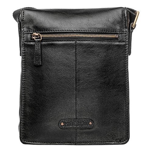 Hidesign Aiden Genuine Leather and Mini Crossbody Men/Women Messenger Bag / Travel Bag / 10.5" iPad Bag, Black - Image 2