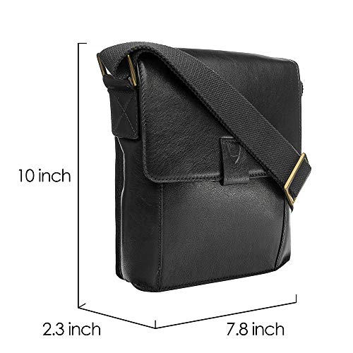 Hidesign Aiden Genuine Leather and Mini Crossbody Men/Women Messenger Bag / Travel Bag / 10.5" iPad Bag, Black - Image 5