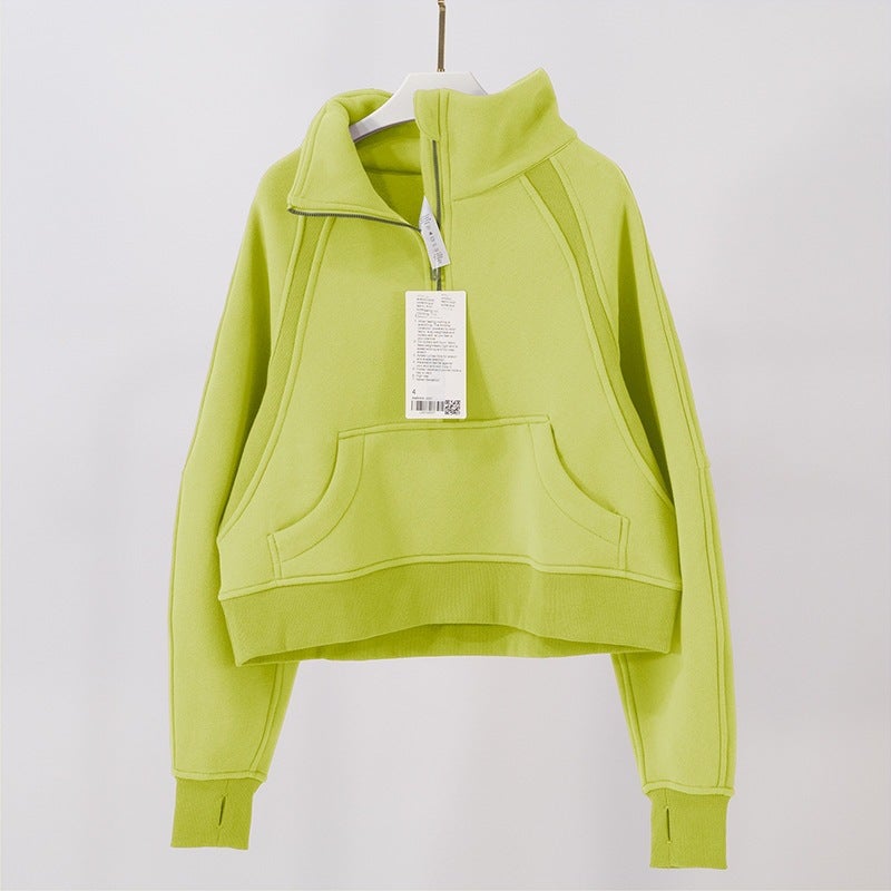 Generic Autumn and Winter New Thickened High Neck Sweatshirt Womens Sports Half Zipper Loose Coat Long Sleeve Jogging Fitness Yoga Clothes Mustard Green 043 turtleneck 