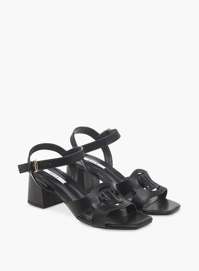 ELLE BLACK Women's Logo Detail Sandals with Buckle Closure and Block Heels for Women | Best Price UAE