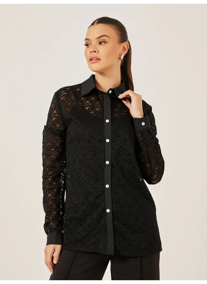 تايك تو Take Two Women Self Design Sheer Long Sleeve Shirt