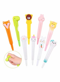 Y&D Gel Ink Pens with Black Ink, 9 Pcs Cute Cartoon Signature Pens, Animal Squishy Kawaii Decompression Toy Funny Children School Season Gifts  - Image 1