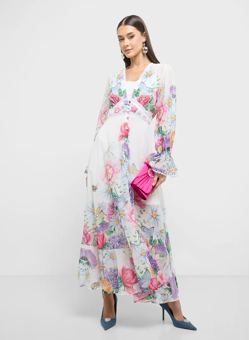 ELLA Floral Chiffon Maxi Dress