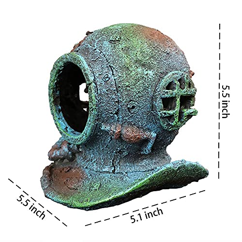 SLOCME Aquarium Sunken Submarine Helmet Decorations - Realistic Vintage Noah's Ark Shipwreck Fish Tank Decorations, Durable Resin Fish Tank Ship Accessories - Image 3