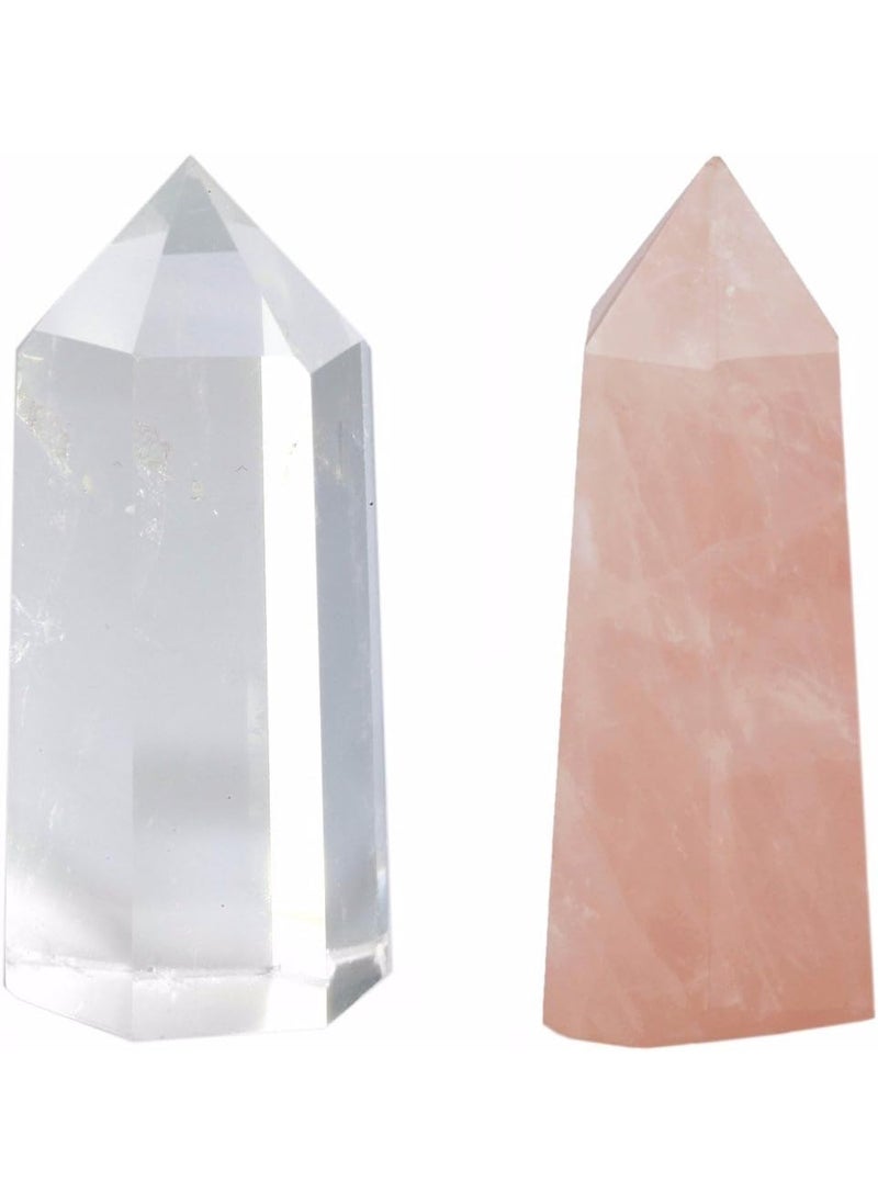 SUNYIK SUNYIK Rock Quartz 1.2"-2.1"/Roae Quartz 1.7"-2.3" Self Standing 6 Facet Single Point Figurine Sphere Pack of 2 