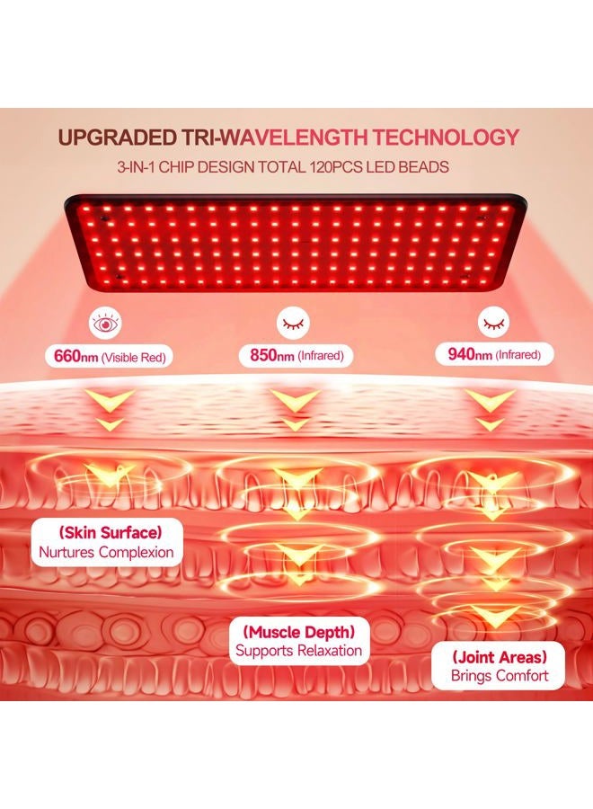 Morfone Advanced Red Light Therapy Lamp for Body Face - 200 LED Tri-Wavelength (660nm, 850nm, 940nm) Large Panel with Adjustable Stand, Protective Glasses for Home Use, Gift for Women Girls, Large - Image 2