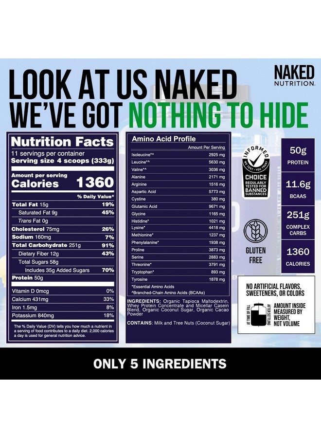 Health & Household Naked Chocolate Mass Gainer - All Natural Weight Gainer Protein Powder - 8Lb Bulk, Gmo Free, Gluten Free & Soy Free. No Artificial Ingredients - 1,360 Calories  - Image 3