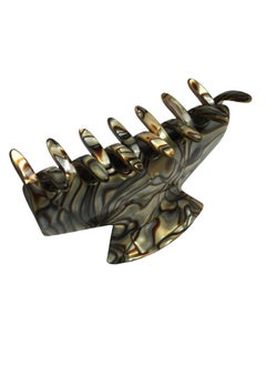 French Amie Chic Onyx Silver Grey Handmade Celluloid Medium 2 14 Inch Jaw Hair Claw Clip Clamp Clutcher
