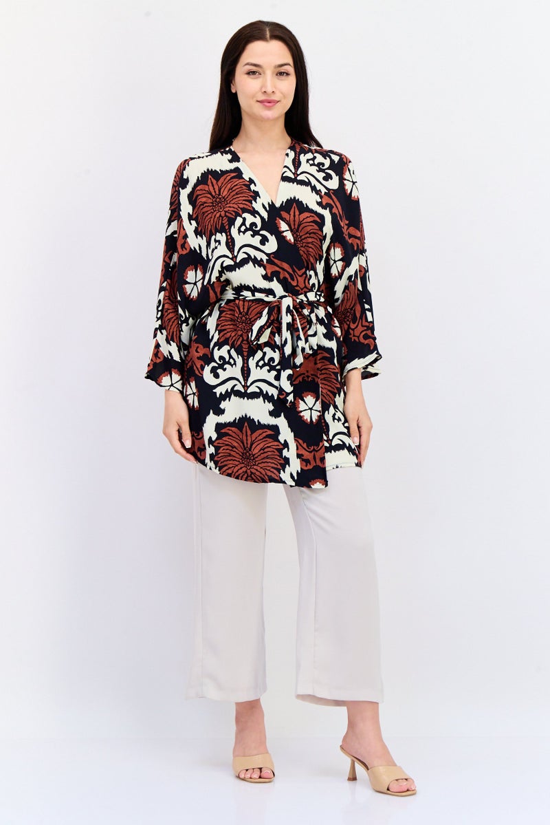 KOTON Women Split Neck Kimono Cardigan, Multicolor  - Image 4
