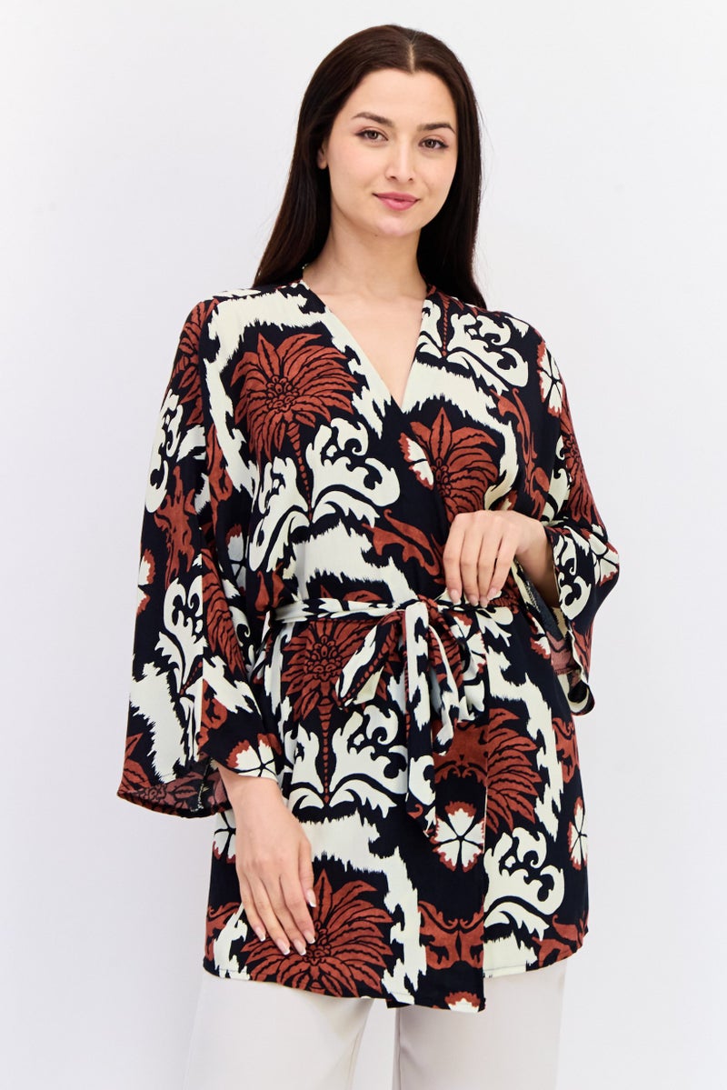 KOTON Women Split Neck Kimono Cardigan, Multicolor  - Image 1