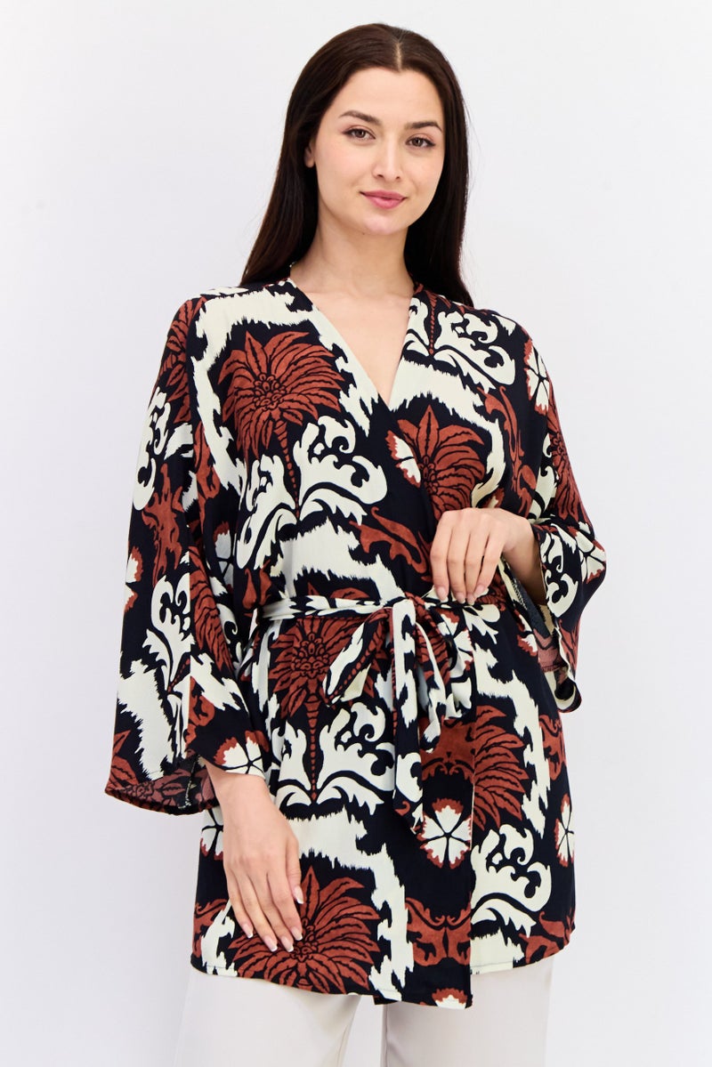 KOTON Women Split Neck Kimono Cardigan, Multicolor  - Image 2