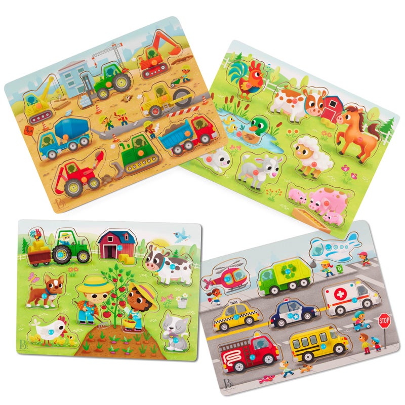 B. Toys ألعاب بي  بيك إكسبلور بازل 4 عبوة  ألعاب خشبية للأطفال  8 قطع لكل منها  مركبات وشاحنات وحيوانات  مزرعة  2 سنوات - Image 2
