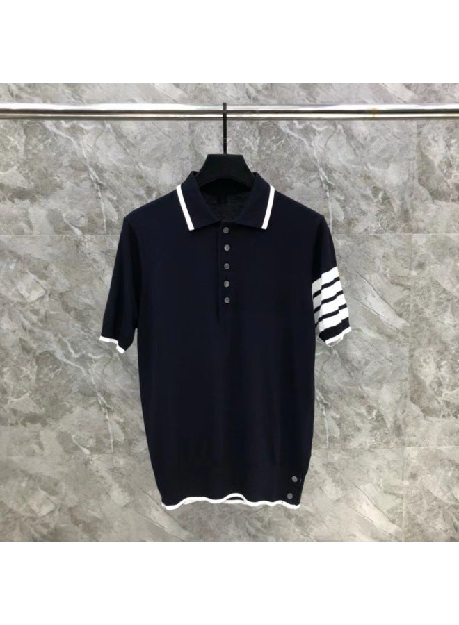 Tb Direct Classic Four Bar Zero White Edge Knitted Short Sleeve Upper Body Comfortable Simple And Fashionable For Men And Women