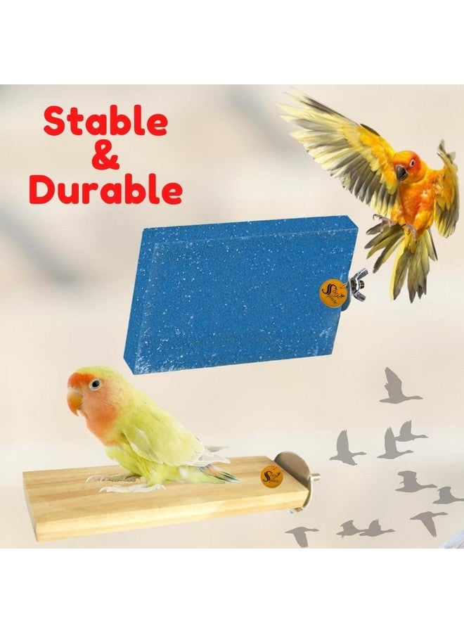 سايج سكوير منصة رمل خشبية مصنوعة من الخشب الطبيعي، مجموعة من اثنين (2 * 5.5 & رمل 3 * 4 بوصة) حامل مجثم على شكل مستطيل، ملحقات القفص، لعبة مرحة، مناسبة للطيور والببغاوات والبادجي - Image 2