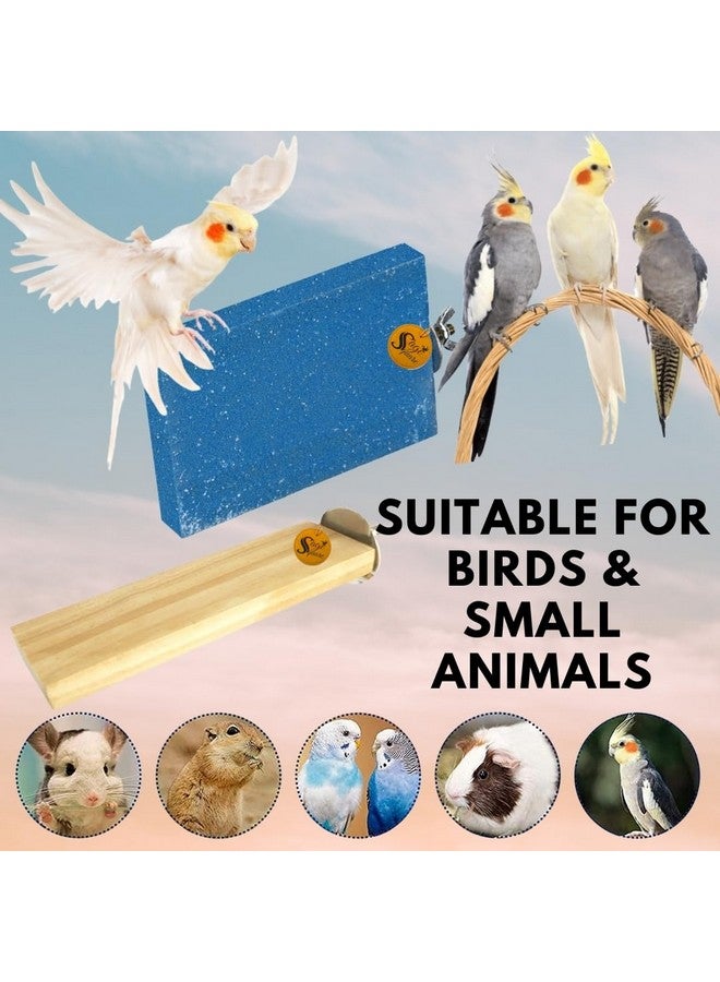سايج سكوير منصة رمل خشبية مصنوعة من الخشب الطبيعي، مجموعة من اثنين (2 * 5.5 & رمل 3 * 4 بوصة) حامل مجثم على شكل مستطيل، ملحقات القفص، لعبة مرحة، مناسبة للطيور والببغاوات والبادجي - Image 4