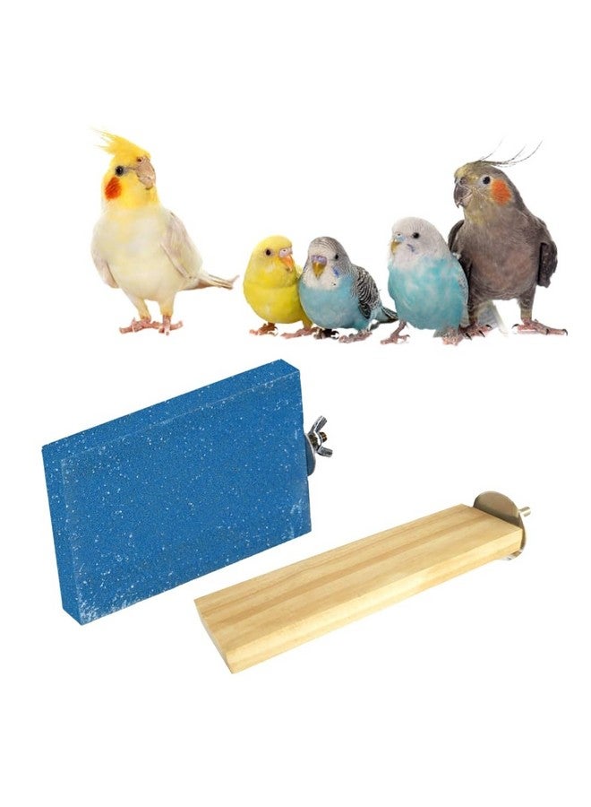 سايج سكوير منصة رمل خشبية مصنوعة من الخشب الطبيعي، مجموعة من اثنين (2 * 5.5 & رمل 3 * 4 بوصة) حامل مجثم على شكل مستطيل، ملحقات القفص، لعبة مرحة، مناسبة للطيور والببغاوات والبادجي - Image 1