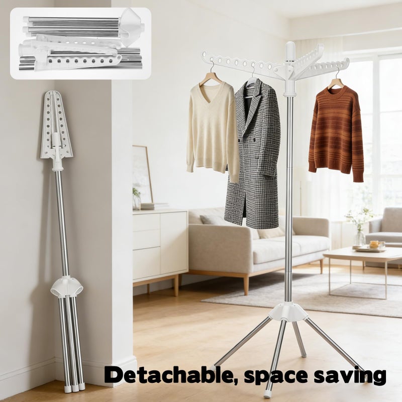 WAKCCIL Rotatable and Foldable Clothes Drying Rack 59 Inch Laundry Drying Tree with 27 Hanging Holes, Space-Saving 4-Legged Free Standing Hanger Stand for Indoor, Balcony and Laundry Room - Image 5