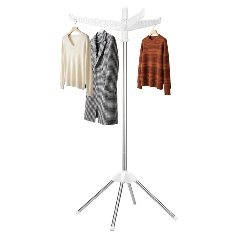 WAKCCIL Rotatable and Foldable Clothes Drying Rack 59 Inch Laundry Drying Tree with 27 Hanging Holes, Space-Saving 4-Legged Free Standing Hanger Stand for Indoor, Balcony and Laundry Room - Image 1