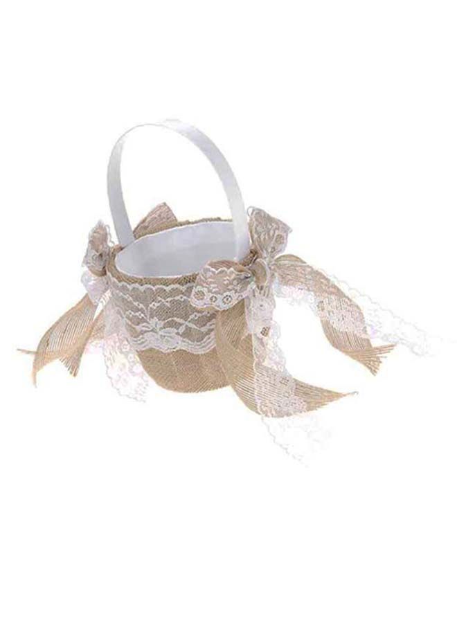 NIBEMINENT Vintage Rustic Burlap Basket With Cushion Beige/White 7 x 7inch  - Image 3