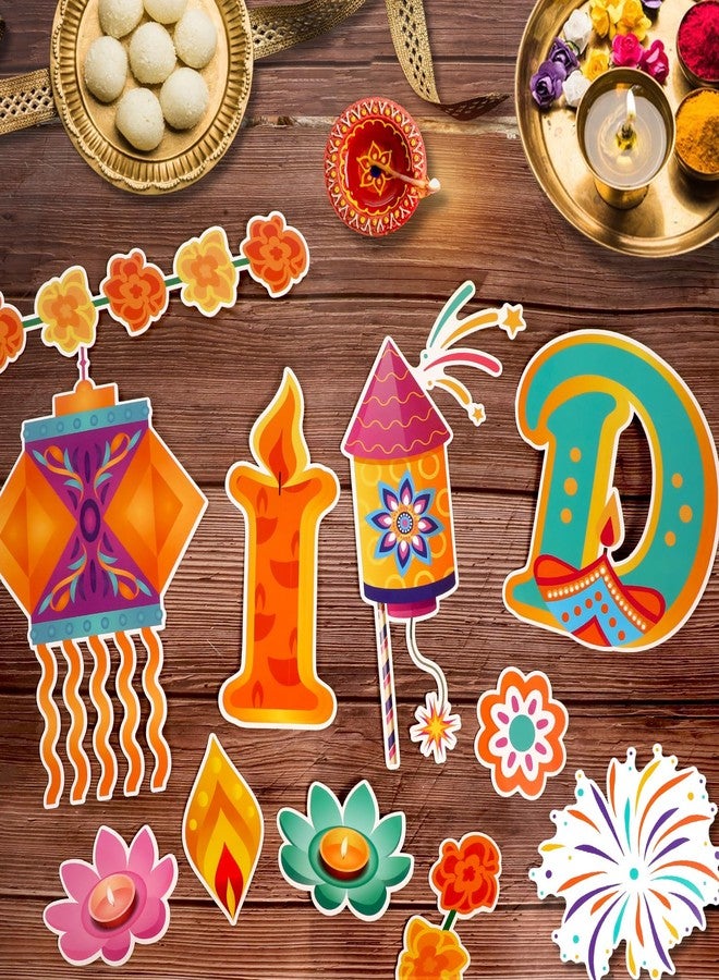 Konsait 49 Pieces Diwali Decorations Set, 3D Diya Lamp Happy Diwali Cutouts for Home & School Wall Bulletin Board, India Festival of Lights Decorations - Image 4
