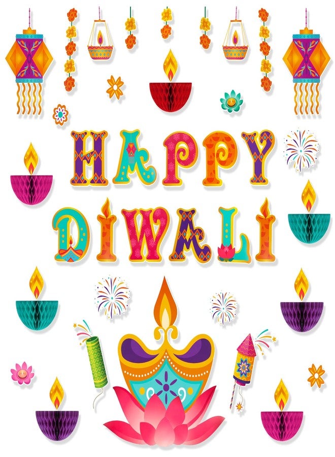 Konsait 49 Pieces Diwali Decorations Set, 3D Diya Lamp Happy Diwali Cutouts for Home & School Wall Bulletin Board, India Festival of Lights Decorations - Image 1