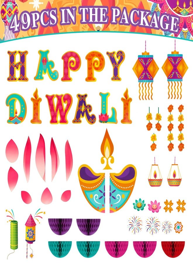 Konsait 49 Pieces Diwali Decorations Set, 3D Diya Lamp Happy Diwali Cutouts for Home & School Wall Bulletin Board, India Festival of Lights Decorations - Image 3