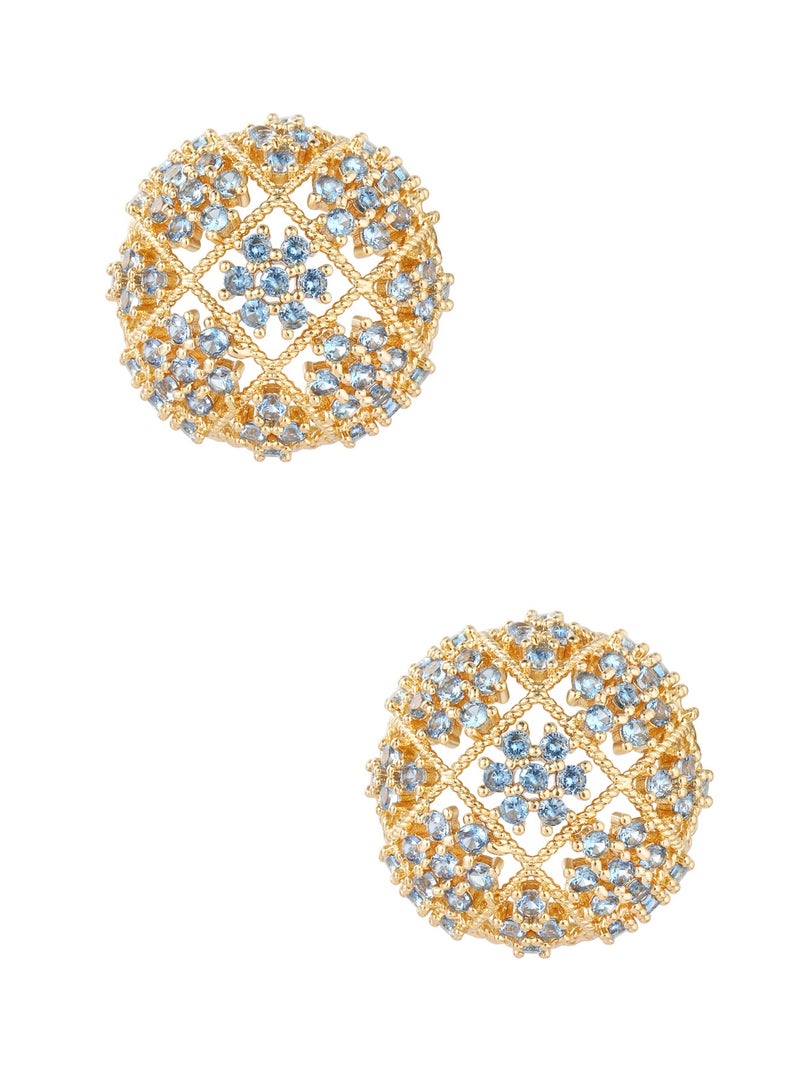 غَيْرُ مَألُوف أقراط أذن ذهبية بتصميم زهرة الهندباء المفرغة مع حجر كريم  - Image 1