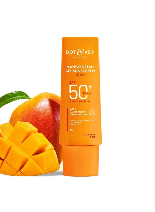 Dot & Key Mango Detan Gel Sunscreen SPF 50+ PA+++ 50g | Oil-Free, With Alpha-Arbutin & Niacinamide | Controls Tanning, Brightens Skin, Ultra-light | Fades Dark Spots, Evens Tone, Water Resistant | All Skin Types - Image 1